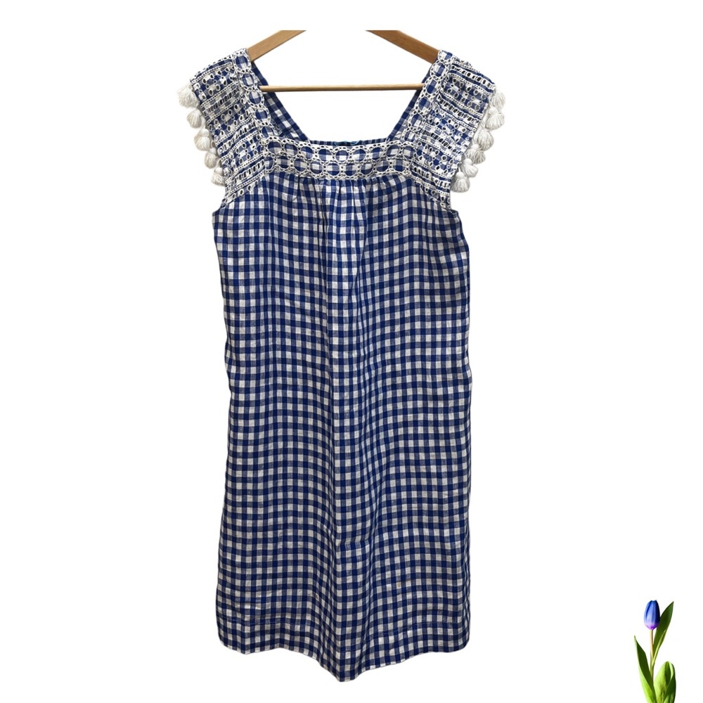 J. McLaughlin Blue and White Gingham Dress Size M